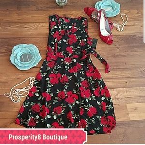 Roses Galore Side Sweep Bow Summer Dress